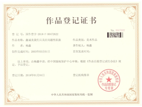 成都鑫诚美作品登记证书